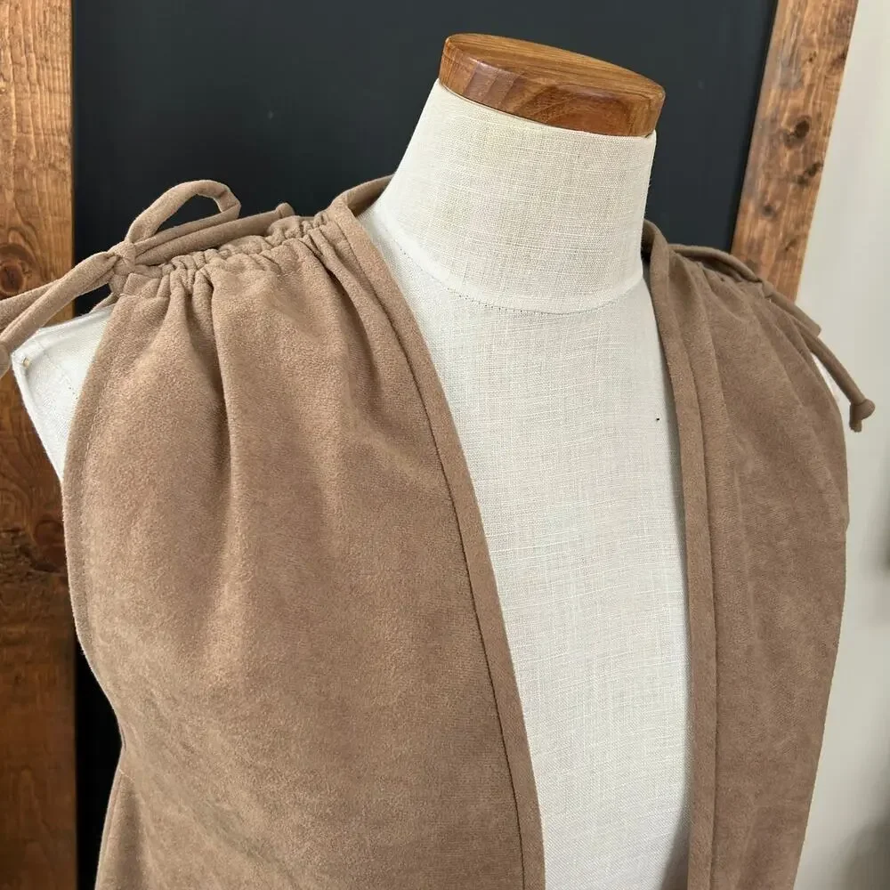 Vintage 70s Faux Suede Western Open Vest USA Made Size S M Cowgirl Rodeo Retro